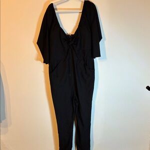 Unique Vintage Black Cape Sleeve Jumpsuit NWOT